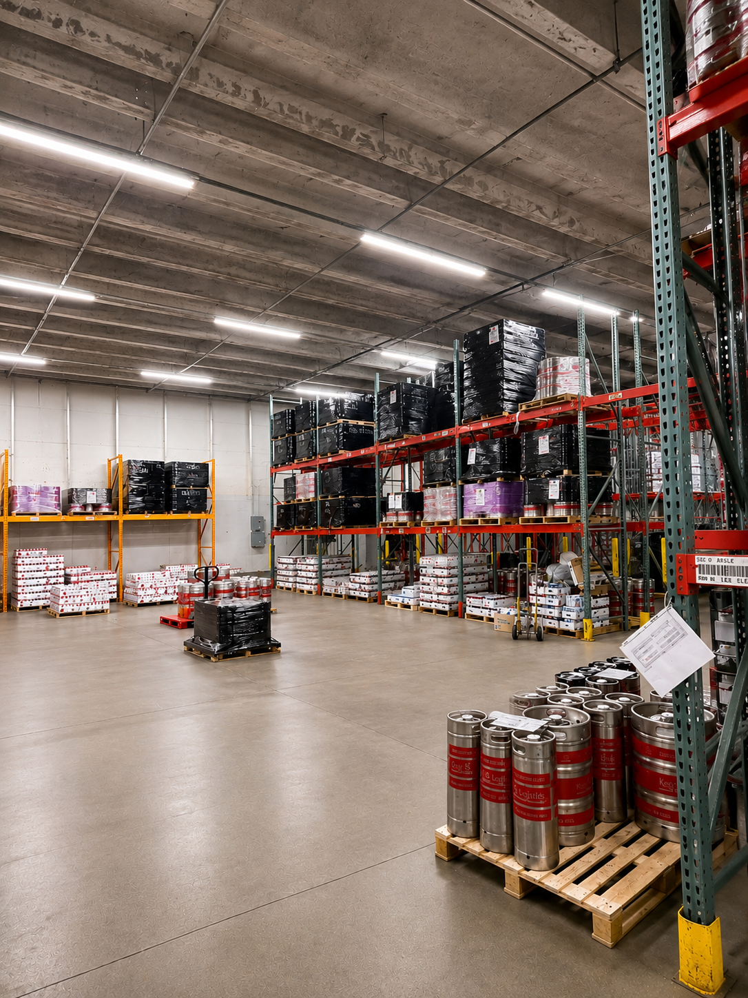 Kegs and beverage pallets at FMG Denver