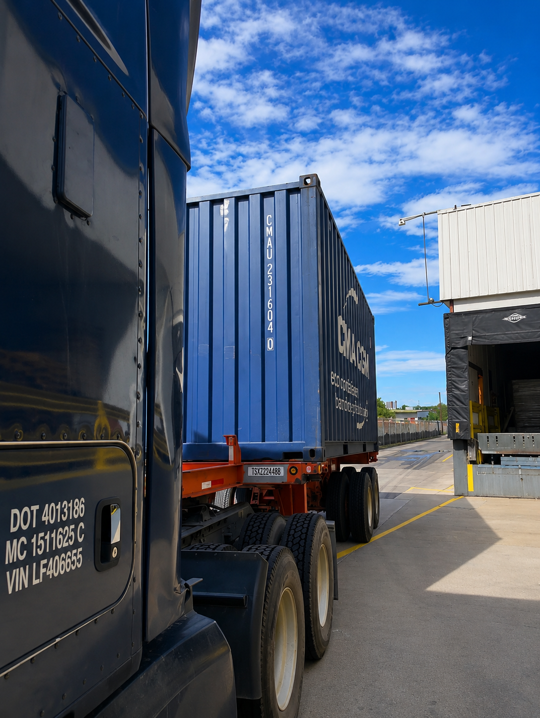 CMA CGM container on chassis at FMG Denver dock